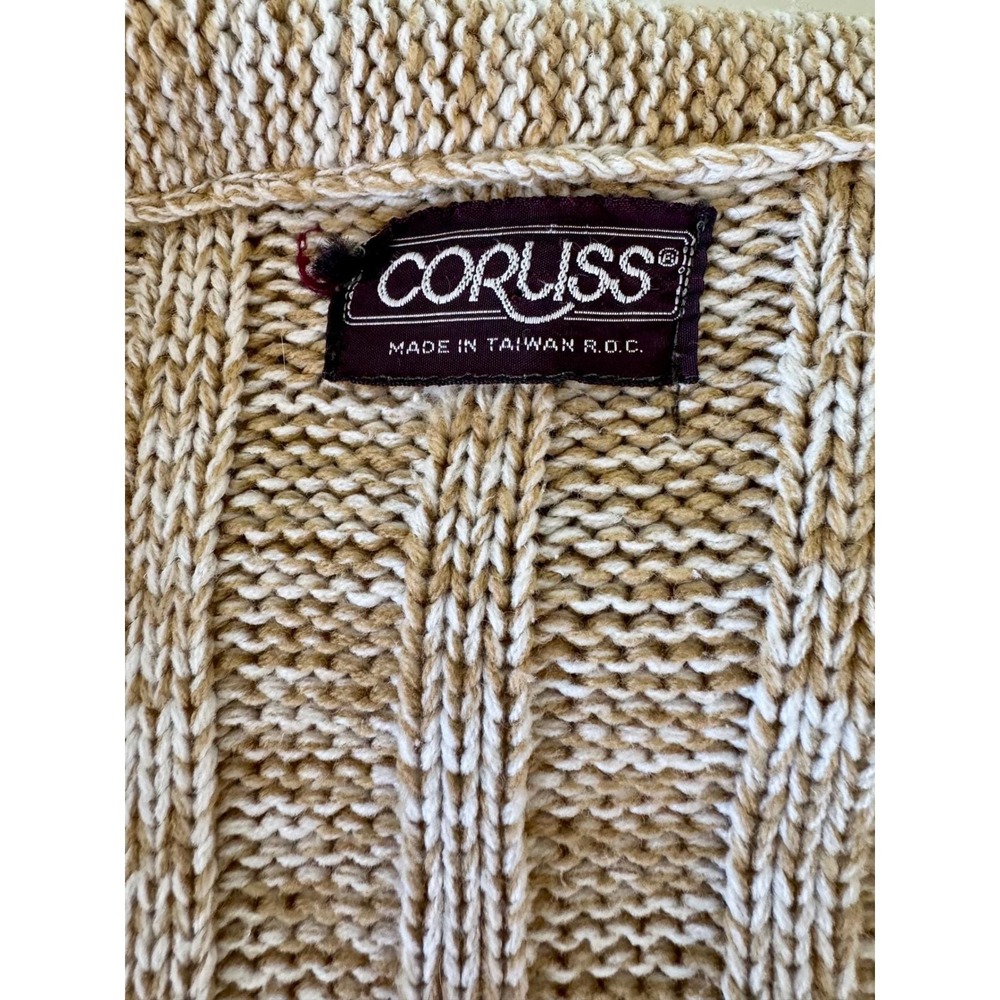 Corliss Vintage Women Knit Cardigan Shawl Collar Belted Pockets Beige Brown - Picture 7 of 9